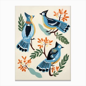 Folk Style Bird Painting Blue Jay 2 Canvas Print