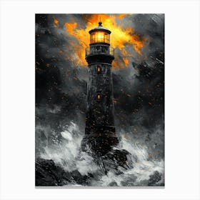 Lighthouse In The Storm, Romantic Monochrome Charcoal style Stampe su tela