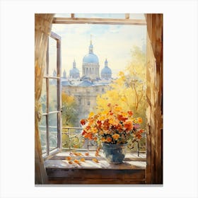 Window View Of Kiev Ukraine In Autumn Fall, Watercolour 3 Canvas Print