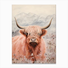 Snowy Highland Cow Textured Illustration 3 Canvas Print