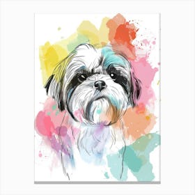 Shih Tzu Dog Pastel Line Painting 4 Canvas Print