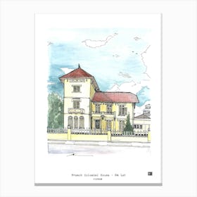 French Colonial House Dalat Vietnam Watercolor Illustration Canvas Print