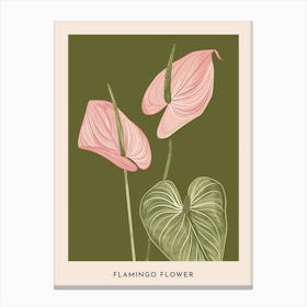 Pink & Green Flamingo Flower Flower Poster Canvas Print