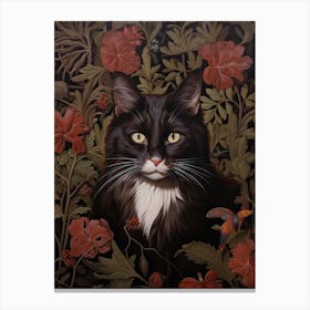 Cat Portrait With Rustic Flowers 1 Canvas Print