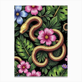 Tropical golden snakes and flowers in jungle - Chinese New Year 2025, seamless floral poster 2 Canvas Print