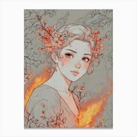 Anime Girl With Flowers Canvas Print