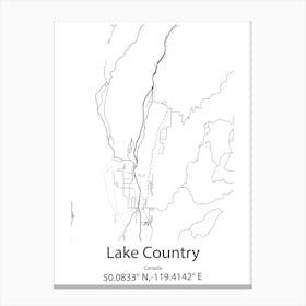 Lake Country,Canada Minimalist Map Canvas Print