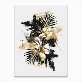 Gold And Black Floral Painting Canvas Print