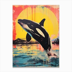 Orca Whale Pop Art Risograph Inspired 2 Canvas Print