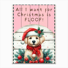 Pink Christmas Puppy Sign Canvas Print