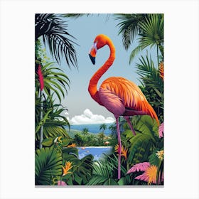 Greater Flamingo Italy Tropical Illustration 3 Canvas Print
