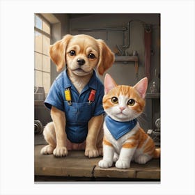 Cat And Dog Pet lovers Canvas Print