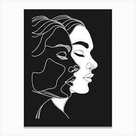 Abstract Women Faces In Line Black And White 3 Canvas Print