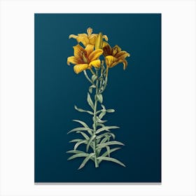 Vintage Fire Lily Botanical Art on Teal Blue n.0775 Canvas Print