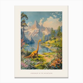 Dinosaur In The Mountains Landscape Painting 2 Poster Canvas Print
