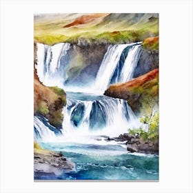 Hraunfossar, Iceland Water Colour  (2) Canvas Print