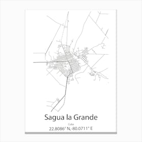 Sagua La Grande,Cuba Minimalist Map Canvas Print