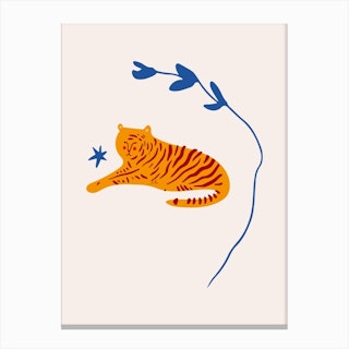 Tiger And Blue Star And Grass Canvas Print