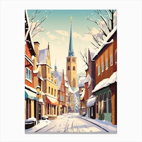 Vintage Winter Travel Illustration Tallinn Estonia 2 Canvas Print