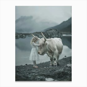 Little Girl With A Cow Canvas Print