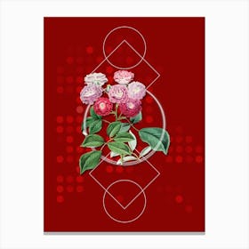 Vintage Seven Sister's Rose Botanical with Geometric Line Motif and Dot Pattern Canvas Print