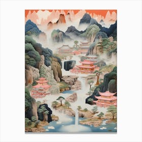 Mountains And Hot Springs Japanese Style Illustration 14 Canvas Print