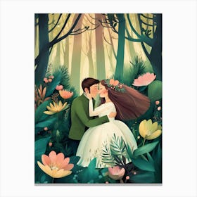 Luxmango Bride And Groom Hugging In Forest Canvas Print