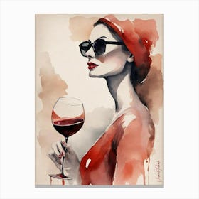 Mysterious Watercolor Woman With A Glass Of Wine Canvas Print