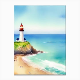 Watercolor Lighthouse Ocean Canvas Print