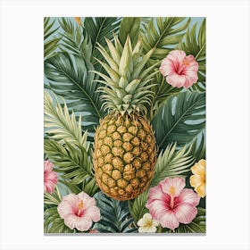 Pineapple And Hibiscus Canvas Print