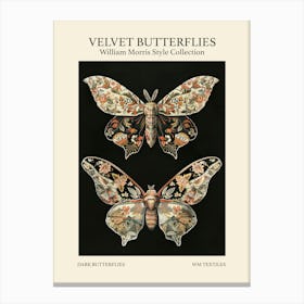 Velvet Butterflies Collection Dark Butterflies William Morris Style 1 Canvas Print