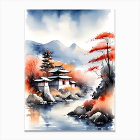 Watercolor Japanese Landscape Painting (12) Canvas Print