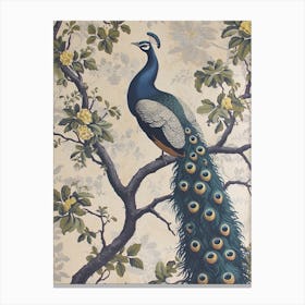 Vintage Peacock In A Tree Floral Wallpaper 2 Canvas Print