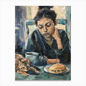 Portrait Of A Girl With Cats Eating A Burrito 1 Canvas Print