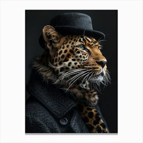 Leopard with clothes and hat Canvas Print