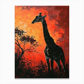 Giraffe In The Red Sunset Brushstroke Style 1 Canvas Print