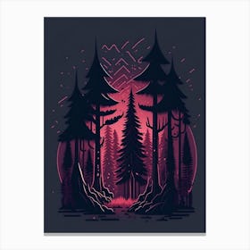 A Fantasy Forest At Night In Red Theme 47 Canvas Print