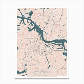 Amsterdam Netherlands Pink and Blue Cute Script Street Map 1 Canvas Print