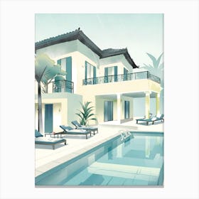 House With Pool And Lounge Chairs Canvas Print