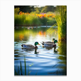 Mallard Ducks In Pond Canvas Print