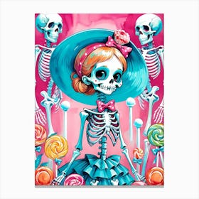 Cute Skeleton Candy Halloween Painting (25) Canvas Print
