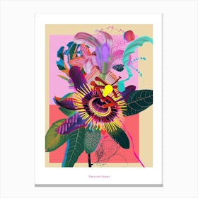 Passionflower 1 Neon Flower Collage Poster Canvas Print