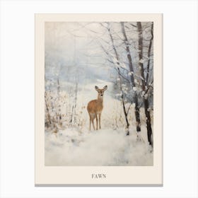 Vintage Winter Animal Painting Poster Fawn Canvas Print