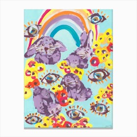 Violet Bunnies Having Fun Canvas Print