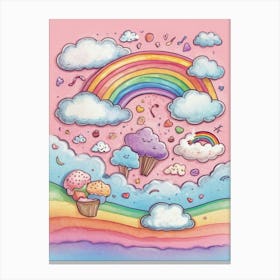 Rainbow, Clouds And Cupcakes Canvas Print