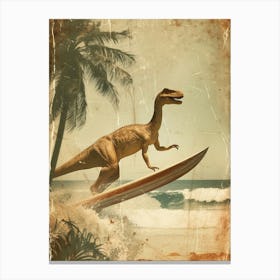 Vintage Parasaurolophus Dinosaur On A Surf Board 2 Canvas Print
