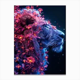 Lion Head With Flowers 1 Canvas Print