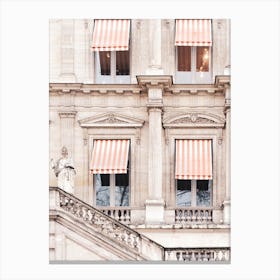 Paris Building With Orange And White Striped Awnings Canvas Print
