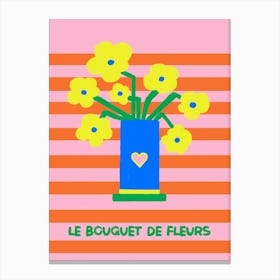 Le Bouquet De Fleurs, bunte Malerei, Text Illustration, Frühlingsblumen mit streifen Kunst Canvas Print