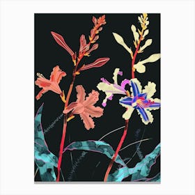 Neon Flowers On Black Coral Bells 2 Canvas Print